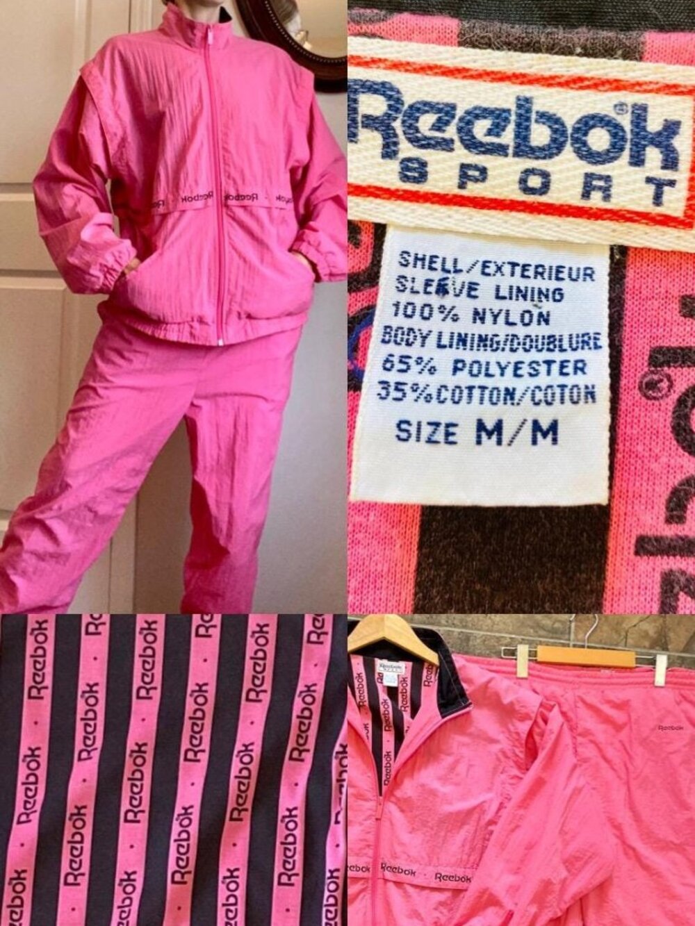 Vintage Pink Neon Reebok Nylon Tracksuit 1980's